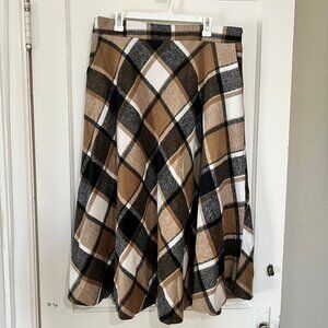 Fall Brown White Black Plaid Wool Skirt XXL